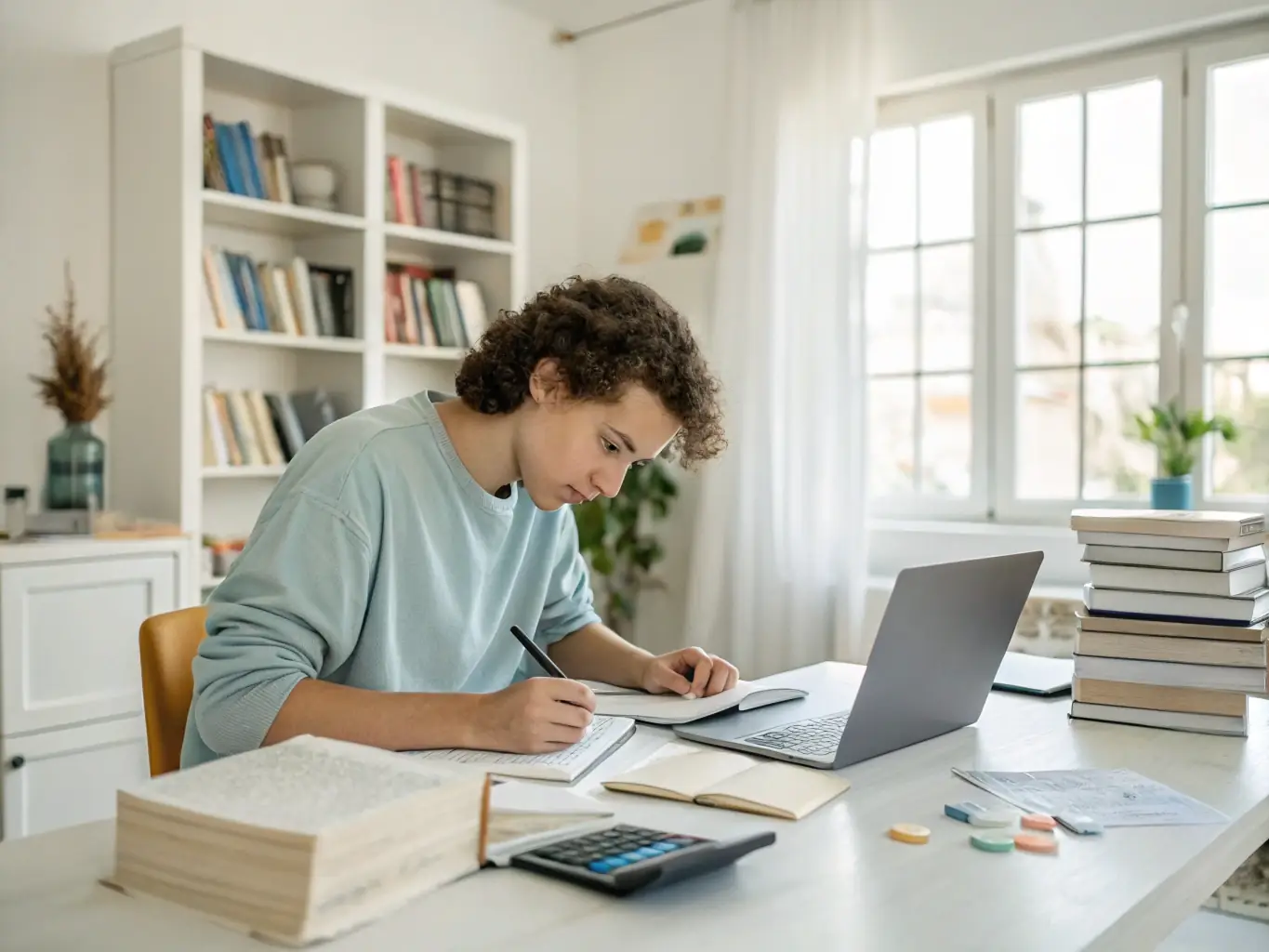A student studying financial charts on a laptop in a modern, well-lit room, with a focus on data analysis and investment planning. The scene should convey a sense of diligence and informed decision-making.